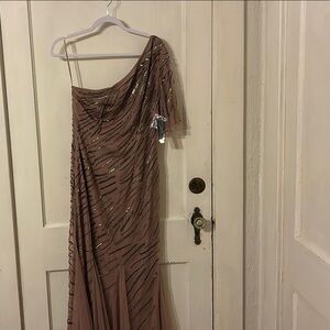 VENUS Brown Ruched Asymmetrical Gown